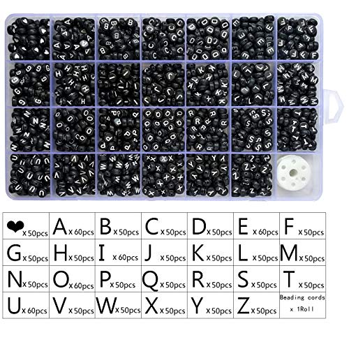 Amaney 1400pcs 4x7mm Black Round Acrylic Alphabet Letter Beads A-Z...