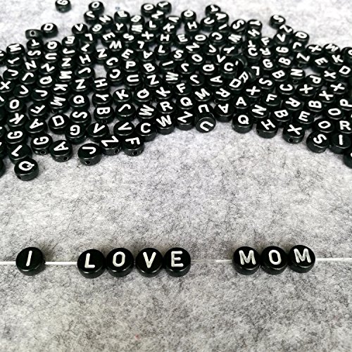 Amaney 1400pcs 4x7mm Black Round Acrylic Alphabet Letter Beads A-Z...
