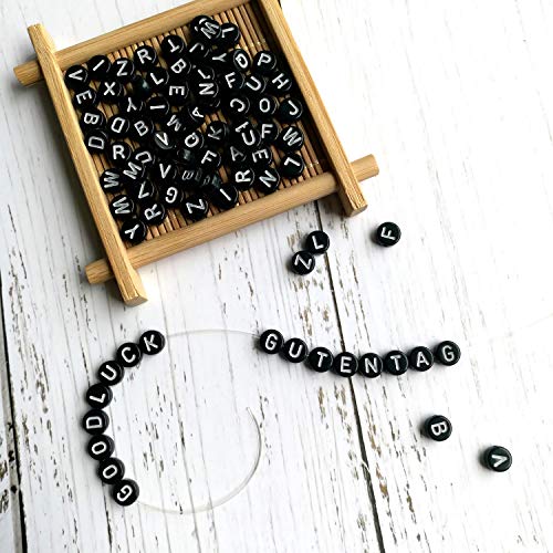 Amaney 1400pcs 4x7mm Black Round Acrylic Alphabet Letter Beads A-Z...