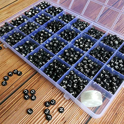 Amaney 1400pcs 4x7mm Black Round Acrylic Alphabet Letter Beads A-Z...