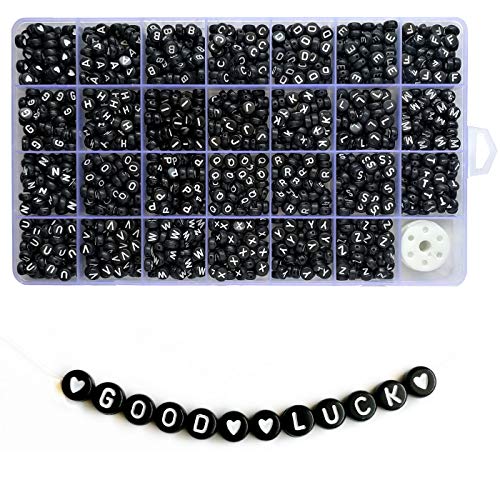 Amaney 1400pcs 4x7mm Black Round Acrylic Alphabet Letter Beads A-Z...
