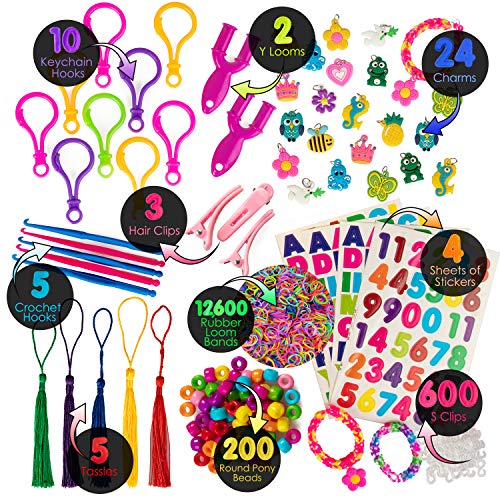 12,600+ Loom Bands Jewelry Making & Key Chain Kit - Includes 36 Ra...