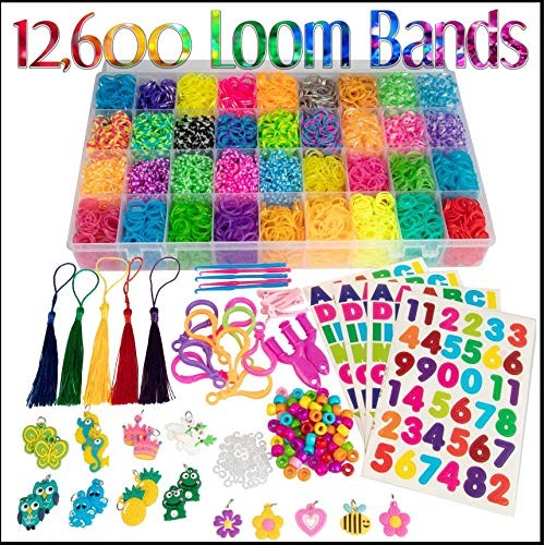 12,600+ Loom Bands Jewelry Making & Key Chain Kit - Includes 36 Ra...
