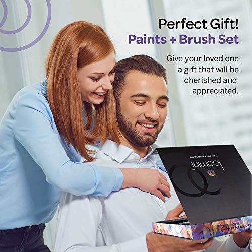 Loomini Acrylic Paint Brush Set with 24 Acrylic Paint Set 12ml Hea...