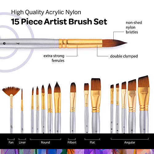 Loomini Acrylic Paint Brush Set with 24 Acrylic Paint Set 12ml Hea...