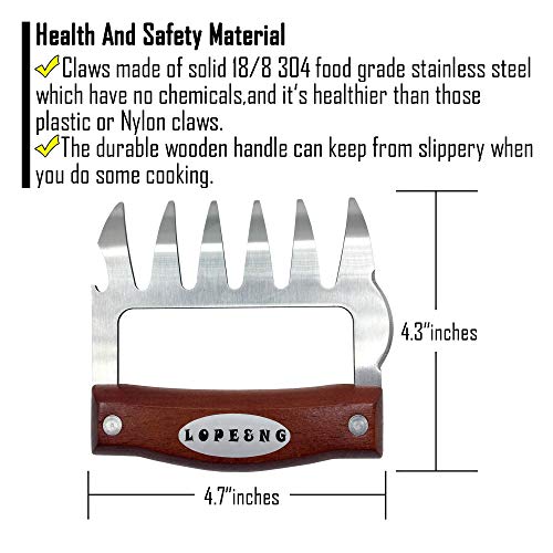 LOPE & NG Meat Handler Shredder Claws Set of 2 - Wood Stainless St...