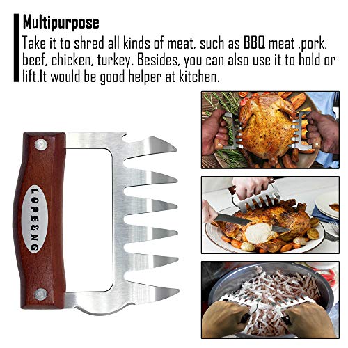 LOPE & NG Meat Handler Shredder Claws Set of 2 - Wood Stainless St...