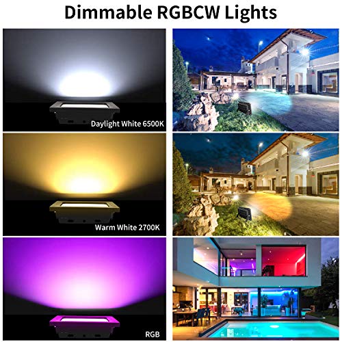 2Pack 20W RGB LED Flood Light,IP66 Waterproof WiFi Outdoor Dimmabl...