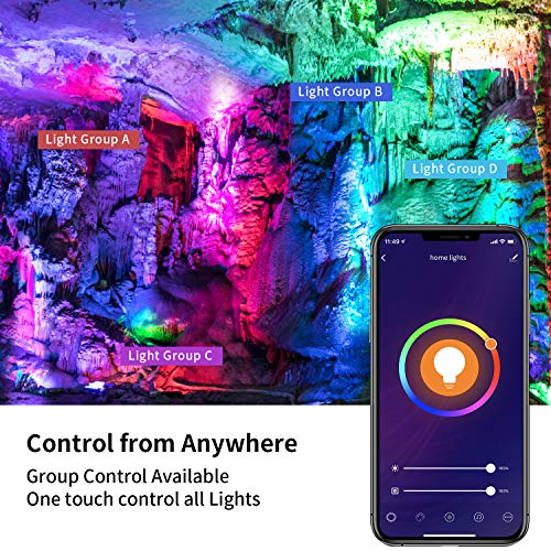 2Pack 20W RGB LED Flood Light,IP66 Waterproof WiFi Outdoor Dimmabl...