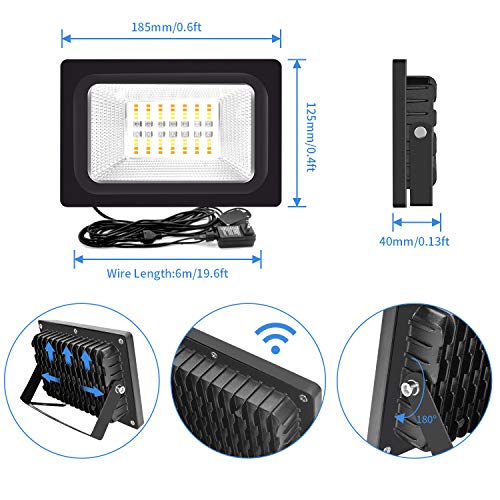 2Pack 20W RGB LED Flood Light,IP66 Waterproof WiFi Outdoor Dimmabl...