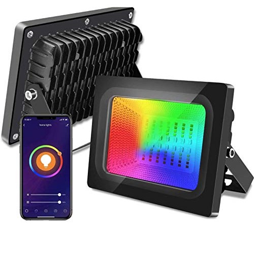 2Pack 20W RGB LED Flood Light,IP66 Waterproof WiFi Outdoor Dimmabl...
