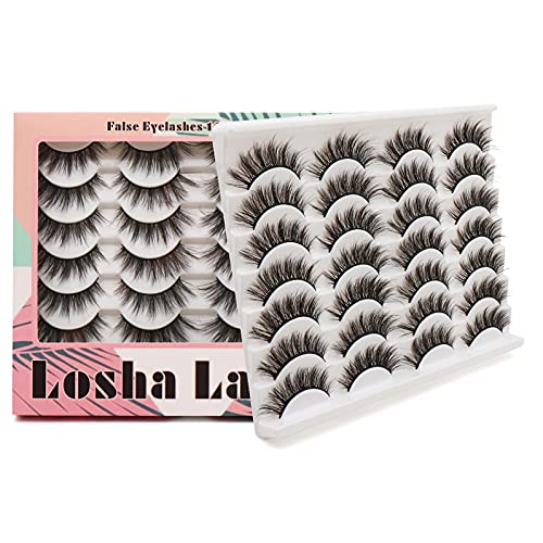 Losha Eyelashes Natural Look Faux Mink Lashes Pack Handmade Fluffy...