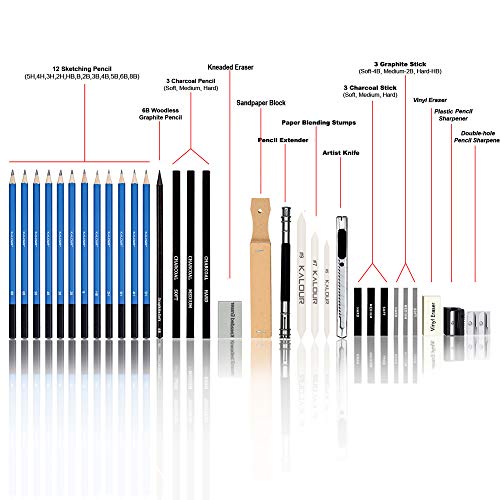 KALOUR 33 Piece Professional Drawing Sketching Pencils set,Perfect...