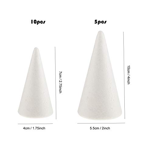 LoveinDIY Craft Foam Cones- 15-Pack Cone Polystyrene Foam Foam Blo...