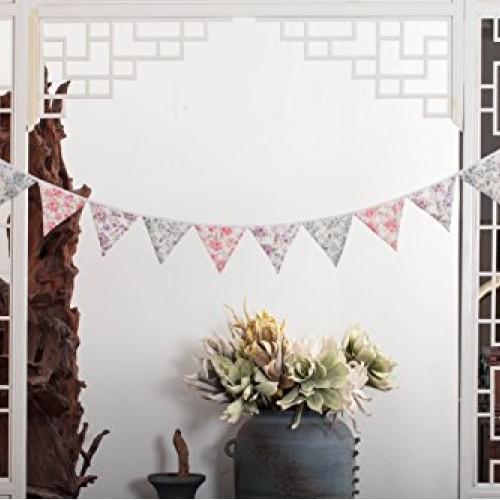 LOVENJOY Vintage Floral Fabric Cotton Bunting Pennant Banner for W...