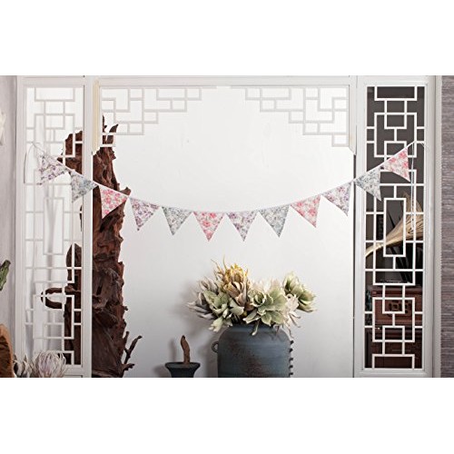 LOVENJOY Vintage Floral Fabric Cotton Bunting Pennant Banner for W...