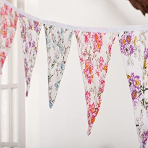 LOVENJOY Vintage Floral Fabric Cotton Bunting Pennant Banner for W...