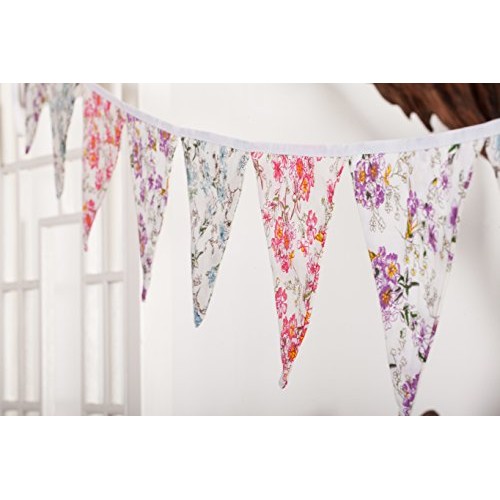 LOVENJOY Vintage Floral Fabric Cotton Bunting Pennant Banner for W...