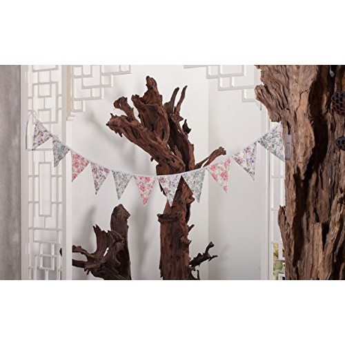 LOVENJOY Vintage Floral Fabric Cotton Bunting Pennant Banner for W...