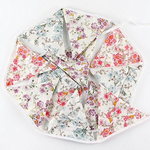 LOVENJOY Vintage Floral Fabric Cotton Bunting Pennant Banner for W...