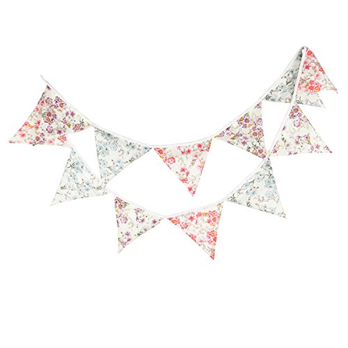 LOVENJOY Vintage Floral Fabric Cotton Bunting Pennant Banner for W...