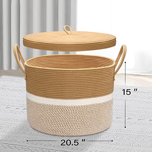 LOVSTORAGE 20.5x 15 Large Rope Blanket Basket with Lid, Woven St...