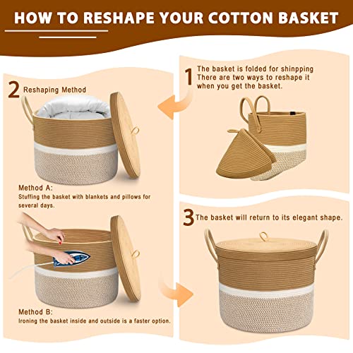 LOVSTORAGE 20.5x 15 Large Rope Blanket Basket with Lid, Woven St...