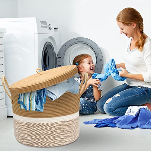 LOVSTORAGE 20.5x 15 Large Rope Blanket Basket with Lid, Woven St...