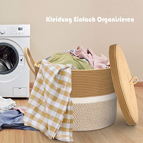 LOVSTORAGE 20.5x 15 Large Rope Blanket Basket with Lid, Woven St...