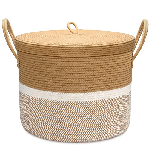 LOVSTORAGE 20.5x 15 Large Rope Blanket Basket with Lid, Woven St...
