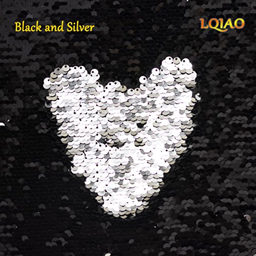 Reversible Sequin Fabric Black & Silver Two Tone Flip Up Mesh Lace...
