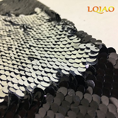 Reversible Sequin Fabric Black & Silver Two Tone Flip Up Mesh Lace...