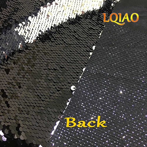 Reversible Sequin Fabric Black & Silver Two Tone Flip Up Mesh Lace...
