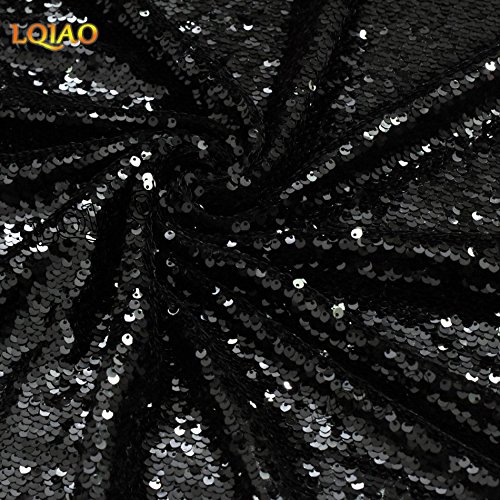 Reversible Sequin Fabric Black & Silver Two Tone Flip Up Mesh Lace...