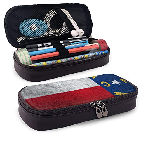 North Carolina State Flag Metal Leather Pencil Case for Adults and...