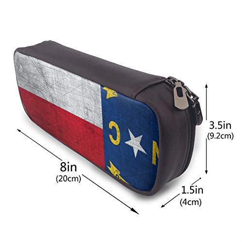 North Carolina State Flag Metal Leather Pencil Case for Adults and...