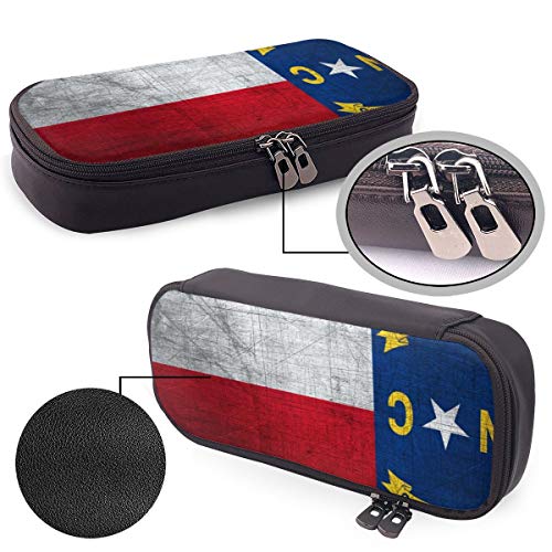 North Carolina State Flag Metal Leather Pencil Case for Adults and...