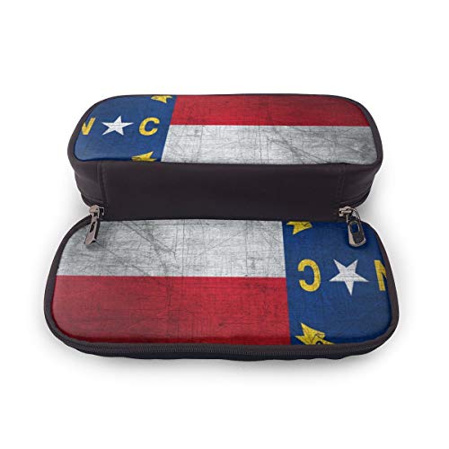 North Carolina State Flag Metal Leather Pencil Case for Adults and...