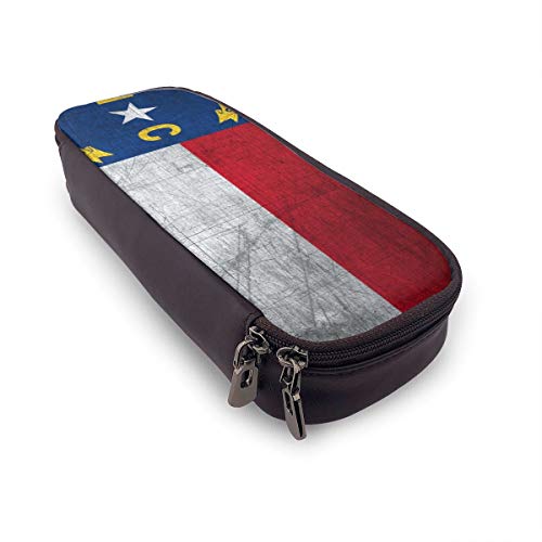 North Carolina State Flag Metal Leather Pencil Case for Adults and...