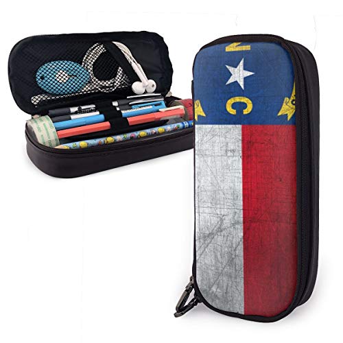 North Carolina State Flag Metal Leather Pencil Case for Adults and...