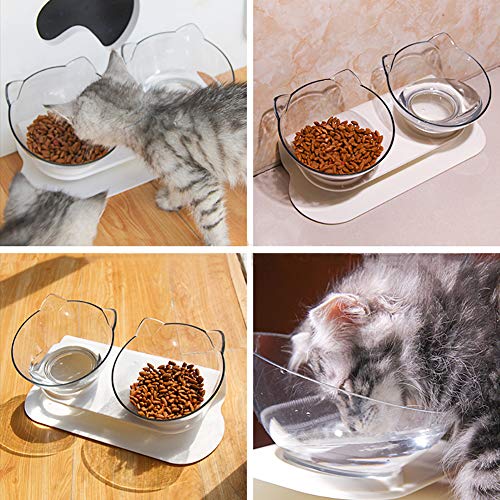 Luck Dawn Double Elevated Cat Bowls with Raised Stand, 15 Tilted c...