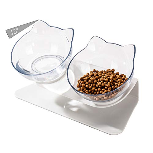 Luck Dawn Double Elevated Cat Bowls with Raised Stand, 15 Tilted c...