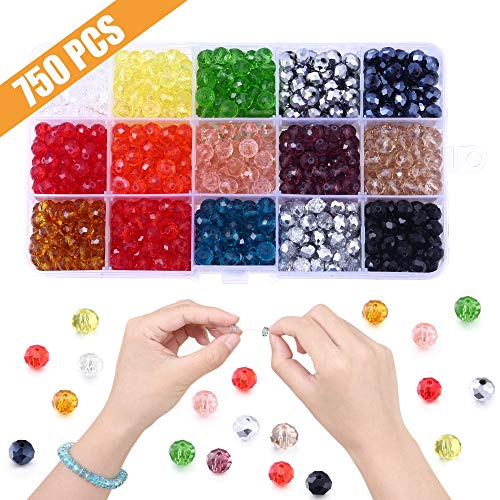 750pcs 8mm Glass Beads for Jewelry Making, Lucky Goddness Round Fa...
