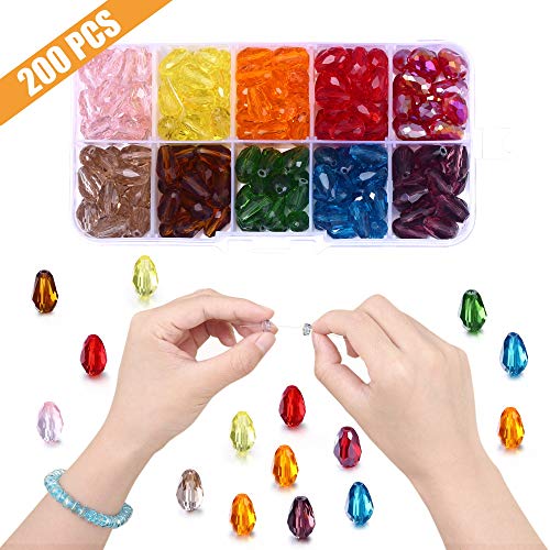 Teardrop Glass Beads for Suncatcher, Lucky Goddness 200pcs 8x11 mm...
