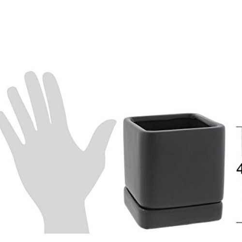 Solid Cube Ceramic Planter Pot Black, 4