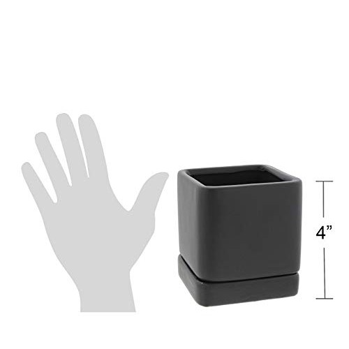Solid Cube Ceramic Planter Pot Black, 4