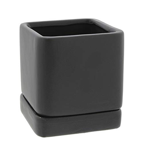 Solid Cube Ceramic Planter Pot Black, 4
