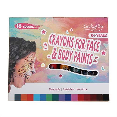 Face Paint Crayon 16 Colors, Luckyfine Face Painting Kit for Kids,...