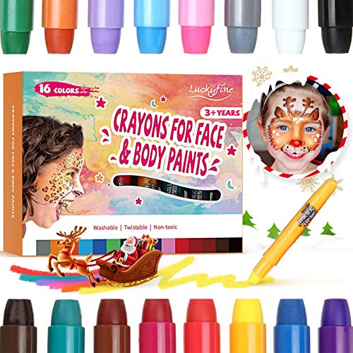 Face Paint Crayon 16 Colors, Luckyfine Face Painting Kit for Kids,...