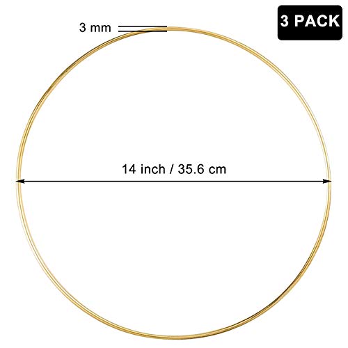3 Pack 14 Inch Large Metal Floral Hoop Wreath Macrame Gold Hoop Ri...